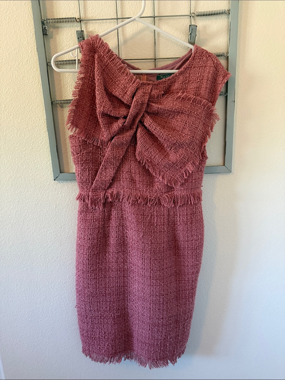 Size Small Gracia Textured Midi Dress in Dusty Rose with Front Bow